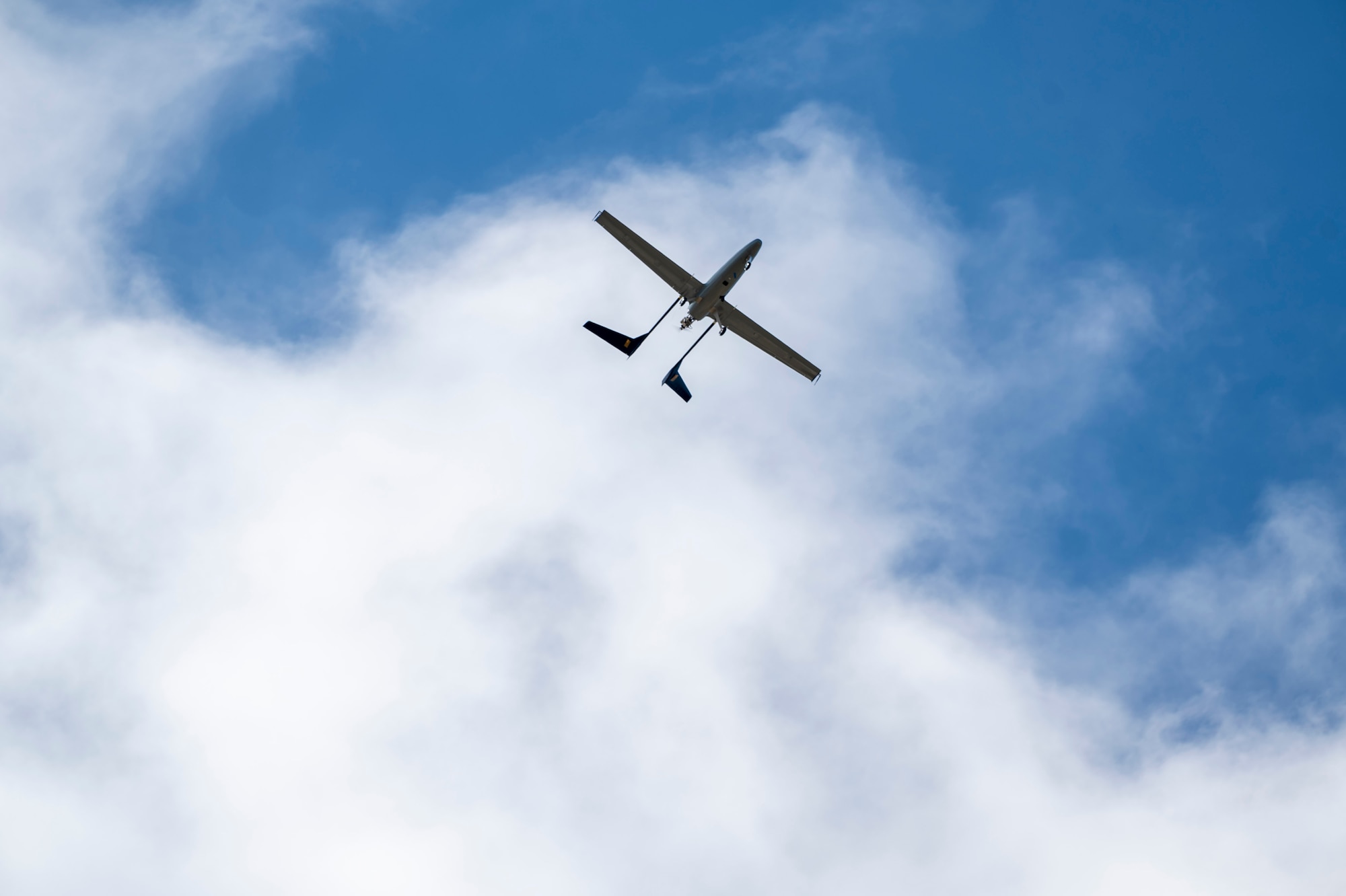 A drone flies over Poinsett Electronic Combat Range, Sumter, S.C., Sept. 10, 2025. The drone was part of the recently-concluded Hackathon 25.4 at Shaw Air Force Base, South Carolina, from Sept. 9-12, 2025. (U.S. Air Force photo by Staff Sgt. Moses Taylor)
