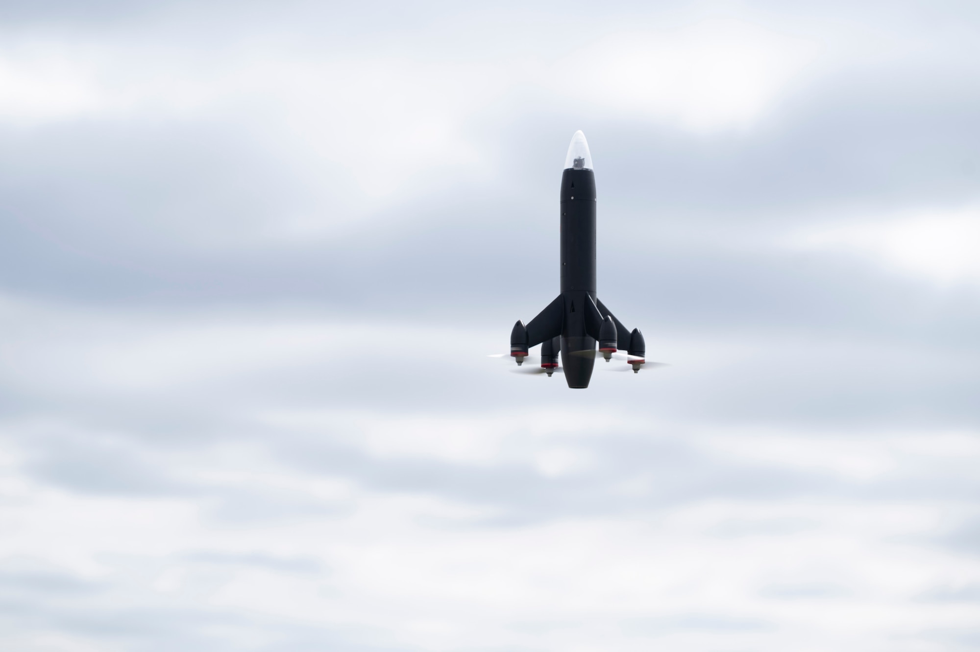 A drone flies over Poinsett Electronic Combat Range, Sumter, S.C., Sept. 11, 2025. The drone was part of the Hackathon 25.4, hosted by the Air Forces Central Battle Lab. The AFCENT Battle Lab is heavily focused on rapid innovation to meet the ever-changing landscape in the USCENTCOM area of responsibility. (U.S. Air Force photo by Staff Sgt. Moses Taylor)