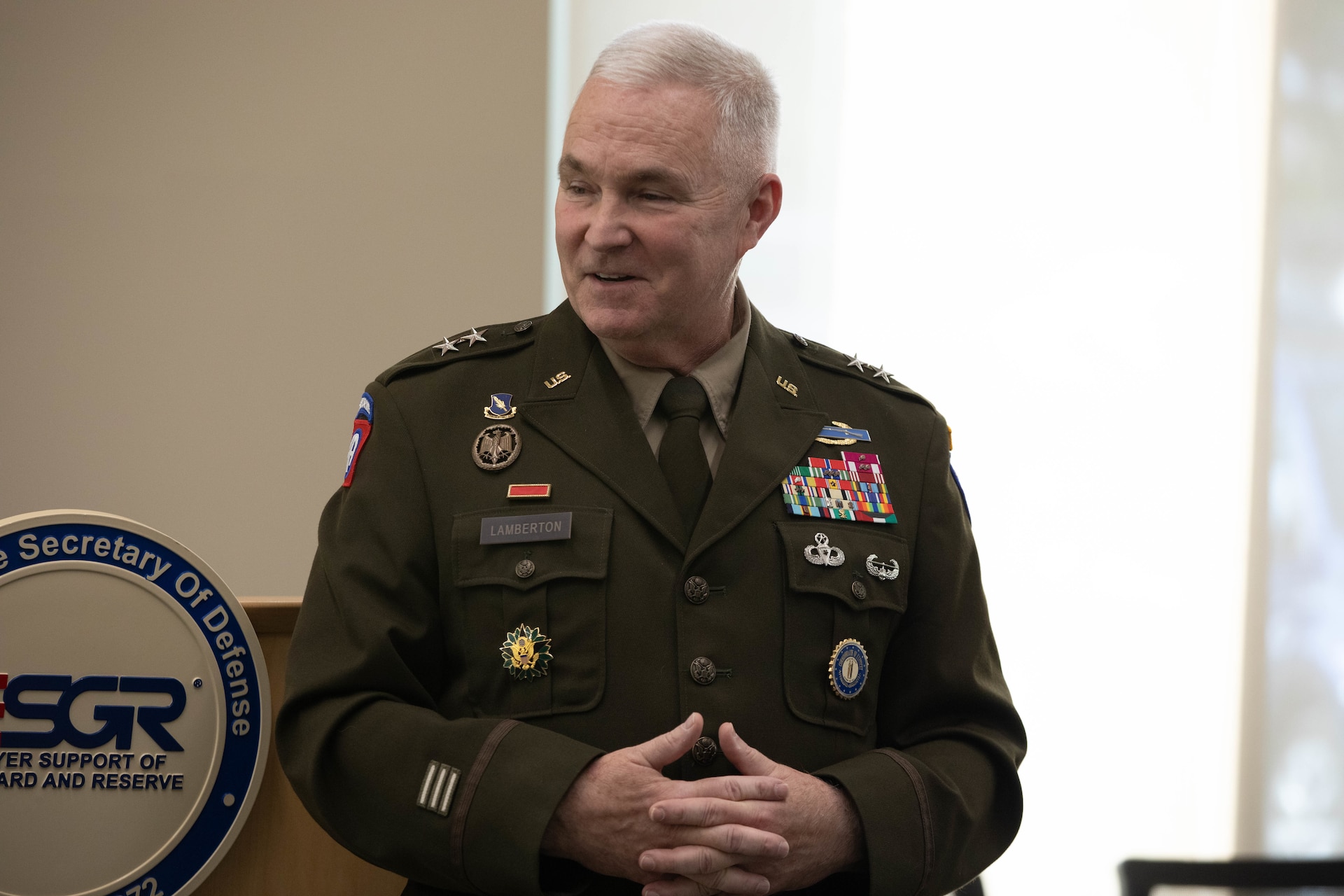 U.S. Army Maj. Gen. Haldane Lamberton, Kentucky's adjutant general, spoke at an award presentation in Louisville on Sept. 10, 2025.