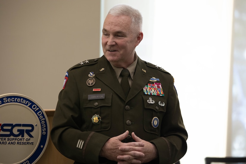U.S. Army Maj. Gen. Haldane Lamberton, Kentucky's adjutant general, spoke at an award presentation in Louisville on Sept. 10, 2025.