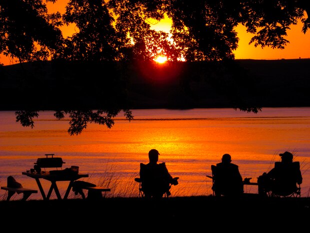 Campers enjoy Charbonneau Park at sunset