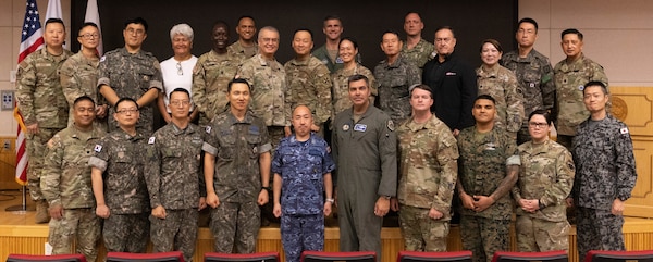 Service members and medical professionals from Japan, Republic of Korea, and U.S. forces conduct a blood tabletop exercise in support of Freedom Edge 25.