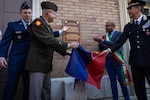 Oklahoma National Guard leaders and Italian representatives unveil a plaque at the former headquarters of the 45th Infantry Division during WWII in Venafro, Italy, Sept. 8, 2025. A delegation of Oklahoma National Guard members and veterans toured key locations from the 45th Infantry Division’s campaign in Italy against German forces during World War II, continuing the development of the Thunderbird Trail. The initiative is aimed at preserving the Division's role in World War II through a memorial trail tracing its footsteps through Italy, France and Germany, ensuring their sacrifices are never forgotten. (U.S. Army photo by Sgt. Danielle Rayon)