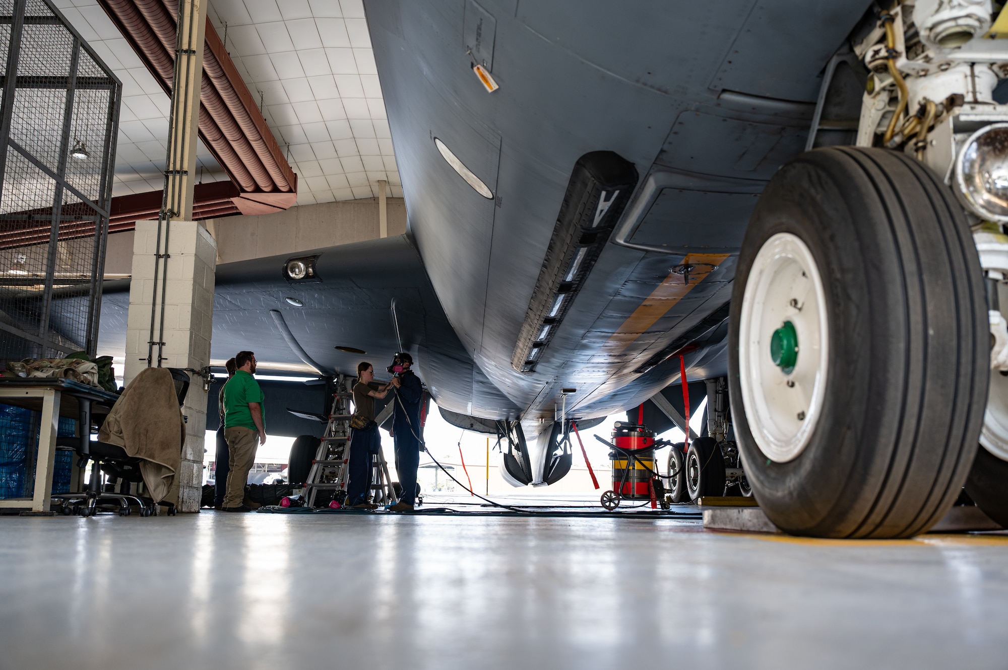Personnel assigned to the 100th Maintenance Squadron prepare the new Integrated Respirator Information System for a demonstration at RAF Mildenhall, England, Sept. 2, 2025.