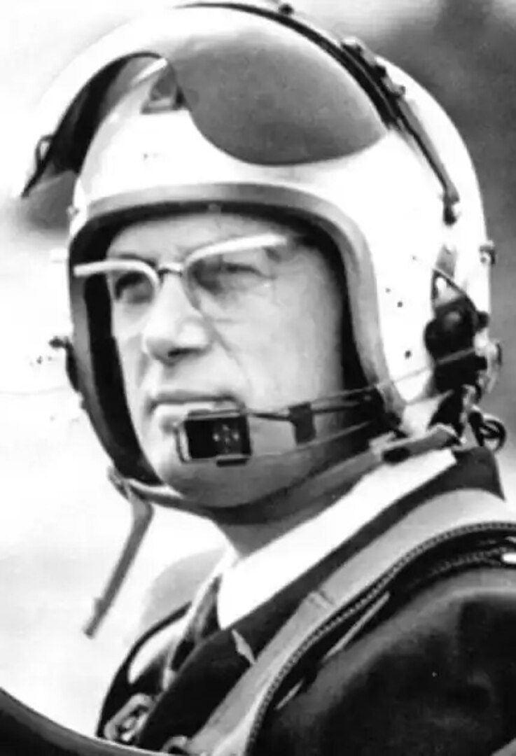 Dr. Forrest Bird, pioneering aviator and inventor, in flight gear.