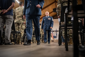 Chief Master Sgt. Chris Tellis, outgoing senior enlisted leader for the 123rd Contingency Response Group, is officially retired from military service during a ceremony at the Kentucky Air National Guard Base in Louisville Ky., June 7, 2025. Tells is retiring after 38 years of military service. (U.S. Air National Guard photo by Master Sgt. Joshua Horton)