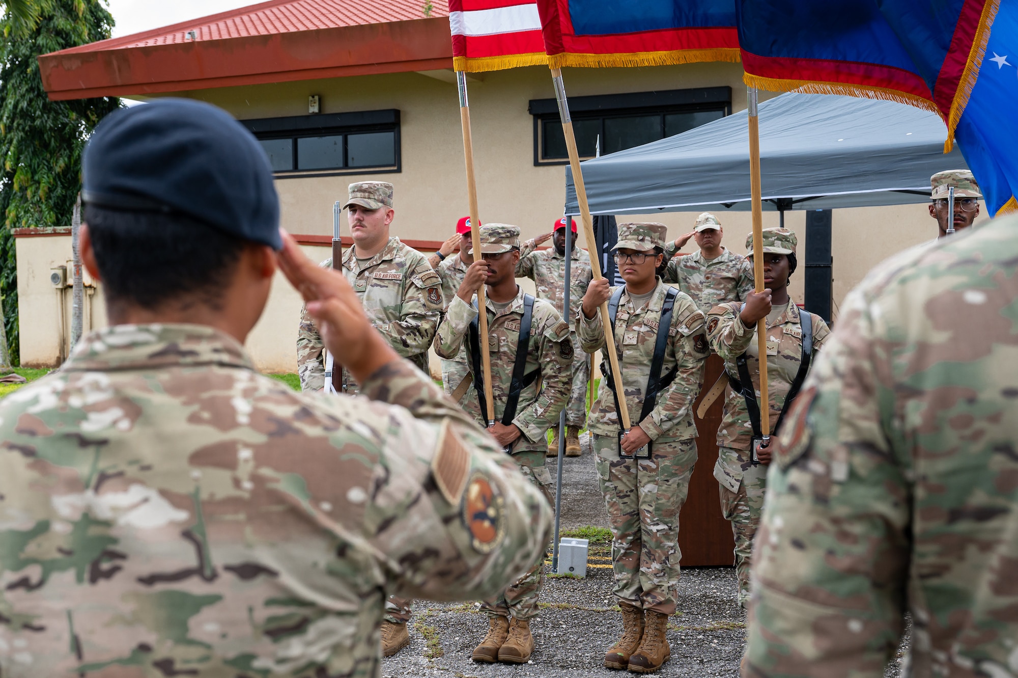 The base honor guard presented colors before the run began to give respect POWs and those still MIA.