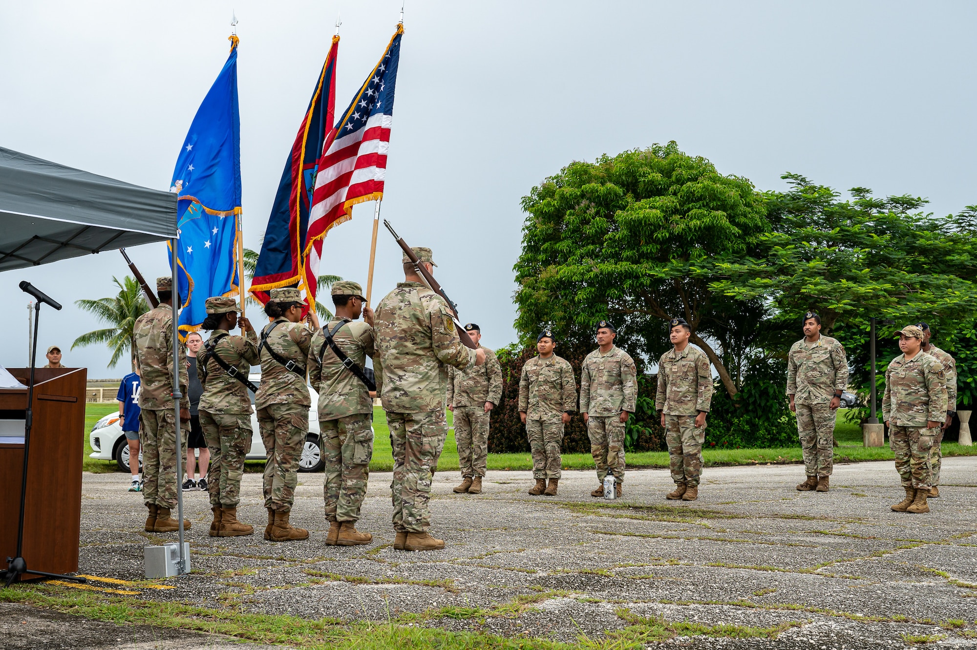 The base honor guard presented colors before the run began to give respect POWs and those still MIA.