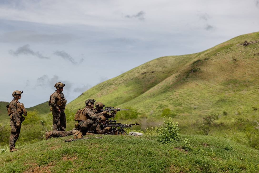 U.S. Marines with India Company, Battalion Landing Team 3/6, 22nd Marine Expeditionary Unit (Special Operations Capable), conduct weapons drills on Camp Santiago, Puerto Rico, September 17, 2025. U.S. military forces are deployed to the Caribbean in support of the U.S. Southern Command mission, Department of War-directed operations, and the president’s priorities. (U.S. Marine Corps photo by Lance Cpl. Kyle Baskin)