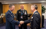 Chairman of the Joint Chiefs of Staff Gen. Dan Caine participates in a working breakfast with NATO Chair of the Military Committee Adm. Giuseppe Cavo Dragone, UK Chief of the Defence Staff Air Chief Marshal Sir Richard Knighton KCB ADC FREng, and French Chief of the Defence Staff Gen. Thierry Burkhard during the NATO Military Committee Conference in Riga, Latvia, September 27, 2025. (DoD Photo by Benjamin Applebaum)