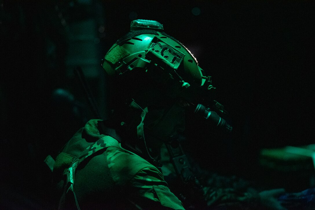 U.S. Air Force special tactics Airmen from the Kentucky Air National Guard’s 123rd Airlift Wing is transported via a Kentucky Air National Guard C-130J Super Hercules in the cover of darkness after a more than 30-hour reconnaissance mission at former Roosevelt Roads Naval Station, Ceiba, Puerto Rico, Aug. 28, 2025 as part of Emerald Warrior 25.2, a large-scale special operations exercise staged in multiple locations by Air Force Special Operations Command.