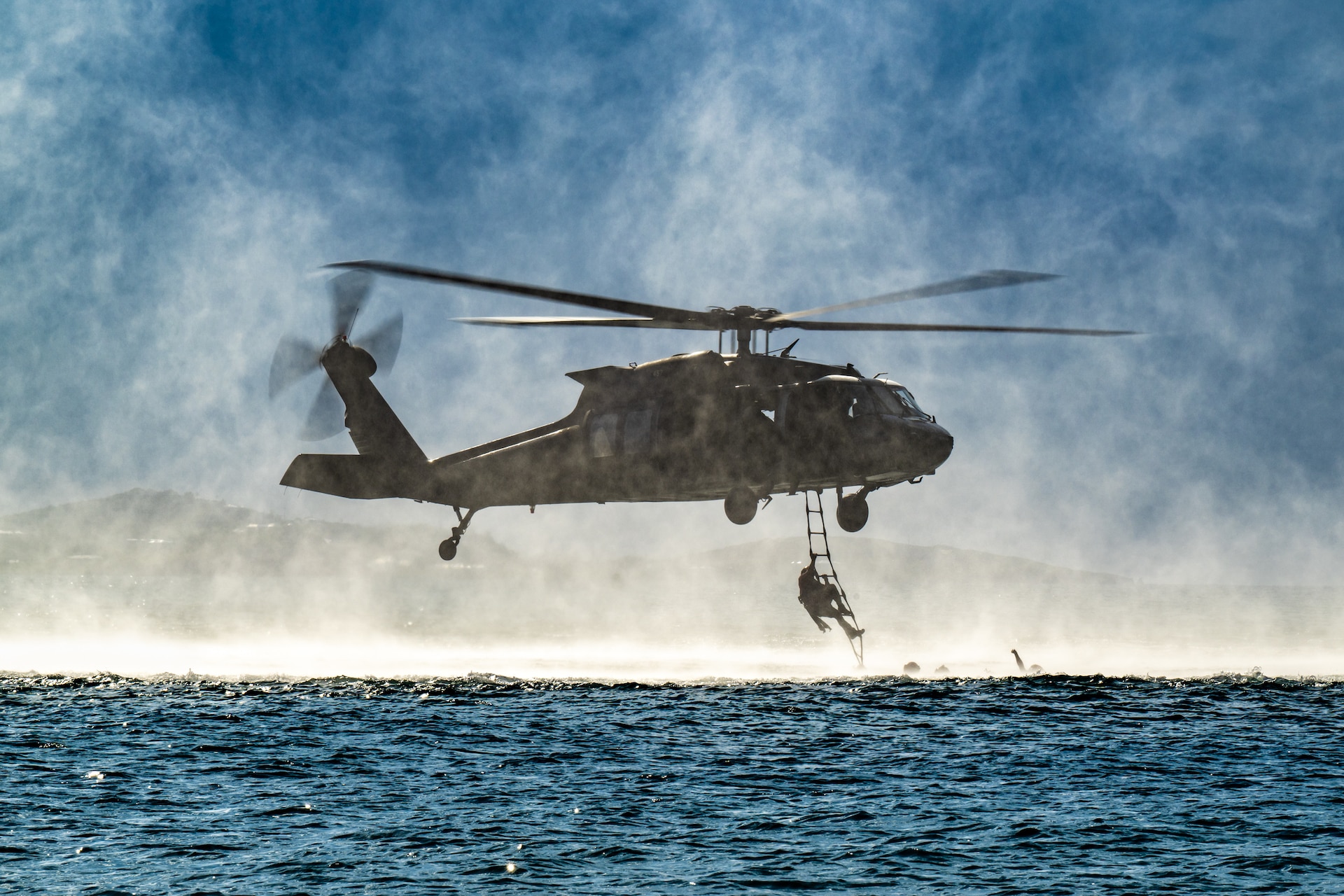 U.S. Air Force special tactics Airmen from the Kentucky Air National Guard’s 123rd Airlift Wing conduct exfil operations from the Caribbean Sea into a Mississippi Army National Guard UH-60 Black Hawk off the coast of St. Croix, U.S. Virgin Islands, Aug. 28, 2025 as part of Emerald Warrior 25.2, a large-scale special operations exercise staged in multiple locations by Air Force Special Operations Command.