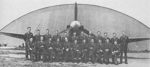 Flying Officer Eric E. Doorly (1920-1994) was assigned to No. 133 (Eagle) Squadron. Unfortunately, so far we have only found this one image including him during his Eagle Squadron service, in the front row of a group photo.  Original caption (Doorly name misspelled, he and Edwin Taylor highlighted in bold italics below) :  “Pilots and Officers of No. 133 (Eagle) Squadron at Biggin Hill, June 1942.  Standing L-R: Lt. Leonard T. Ryerson, Lt. George H. Middleton, R. Beatty, E. Miller, D. Gudmundsen, D. Lambert, Dominic S. Gentile, J. Emerson (Intelligence Officer), F. Chapman (Medical Officer), J. Stavely-Dick (Adjutant), Grant E. Eichar and Carl H. Miley. Sitting L-R: G. Harp, William Arends, G. Omens, E. Taylor, Coburn C. King, T. Thomas (Commanding Officer), Donald J. M. Blakeslee, George B. Sperry, E. Doorley, K. Kimbro and W. Baker.”  (American Air Museum in Britain)