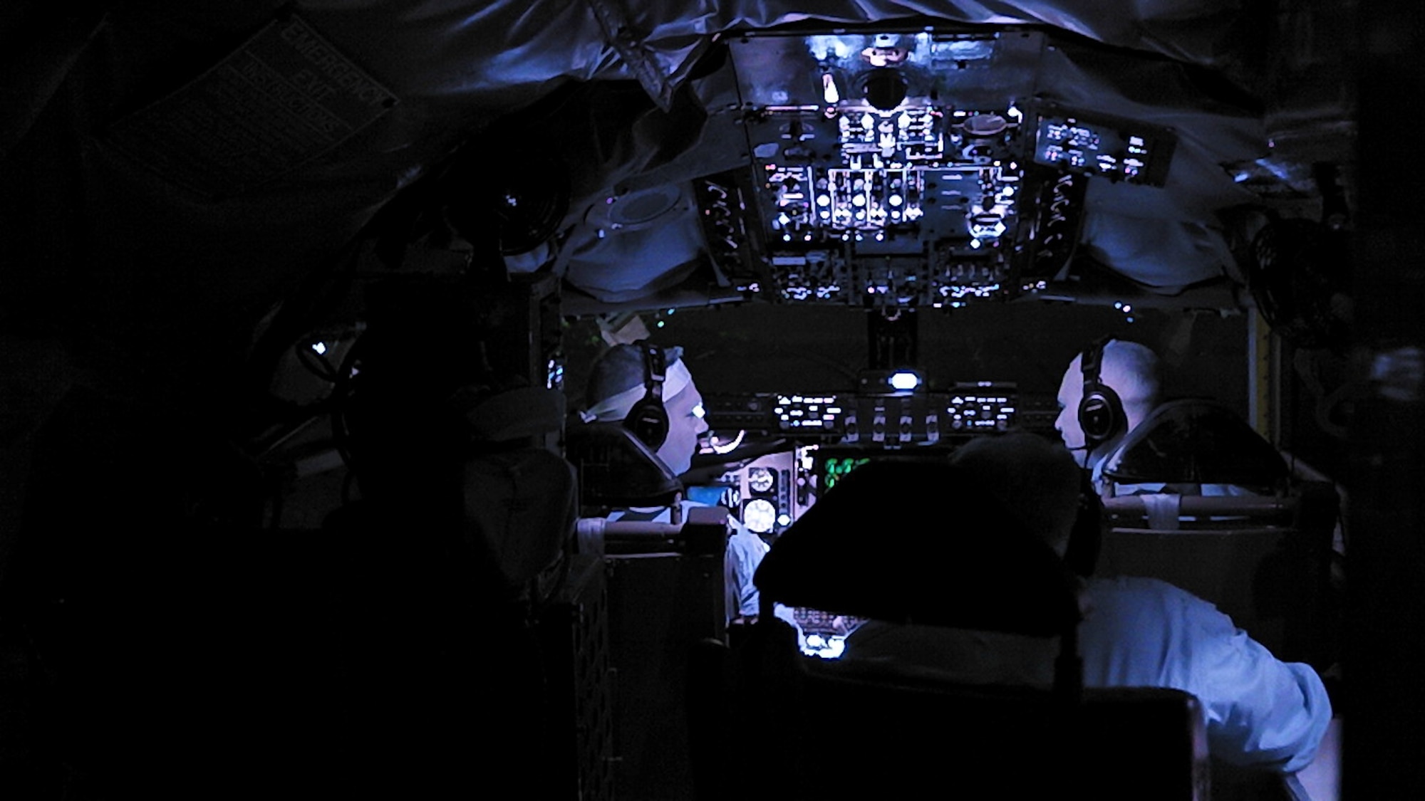 inside of a KC-135 Cockpit during a night flight
