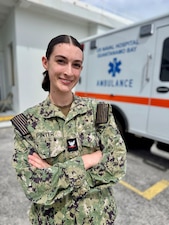 250918-N-LY941-1001
GUANTANAMO BAY, Cuba (Sept. 18, 2025) - Hospital Corpsman 3rd Class Maya Pinter, a native of White Lake, Michigan, was recently named Motivator of the Month while serving aboard U.S. Navy Medicine Readiness and Training Command (USNMRTC) Guantanamo Bay, Cuba, Sept. 29, 2025. Pinter is a Certified Emergency Medical Technician.  (U.S. Navy Photo by Emily McCamy)