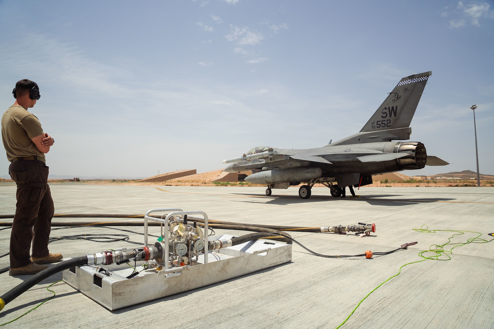 U.S. Air Force Staff Sgt. Josh Runyan, 378th Expeditionary Logistics Readiness Squadron Petroleum, Oils, and Lubricants Flight fuels equipment maintenance noncommissioned officer in charge, prepares to use a VIPER kit during a simulated integrated combat turn.