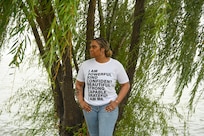 U.S. Air Force Senior Master Sergeant Capri Vasquez, first sergeant for the Defense Threat Reduction Agency, reflects on the life of her fallen Airman at Joint Base Anacostia-Bolling, Washington, D.C., Sept. 10, 2025. Her Airman died by suicide on Nov. 18, 2021. (U.S. Air Force photo by Airman 1st Class Shanel Toussaint)
