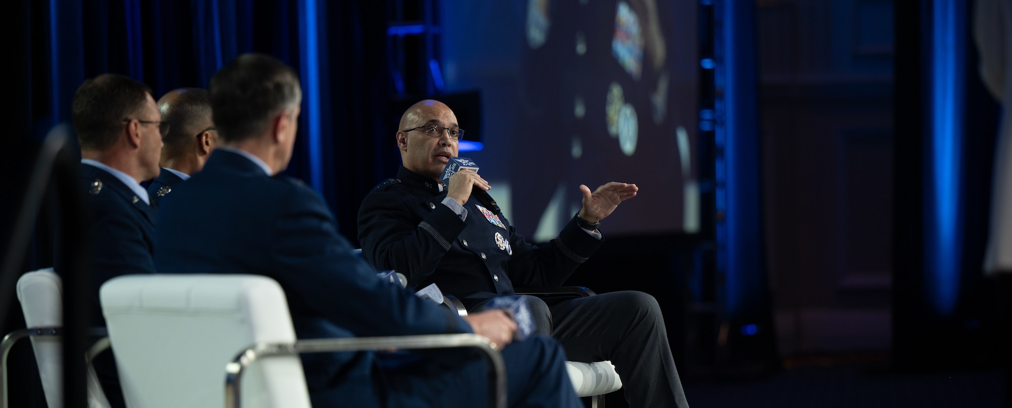 U.S. Space Force Lt. Gen. David N. Miller, Jr. (right) , commander of Space Operations Command (SpOC), participates in a panel discussion in National Harbor, Maryland, Sep. 25th, 2025.  Miller joined his peers for multiple discussions sponsored by the Air and Space Forces Association, covering topics including space capabilities, space superiority and SpOC's role in warfighting exercise.