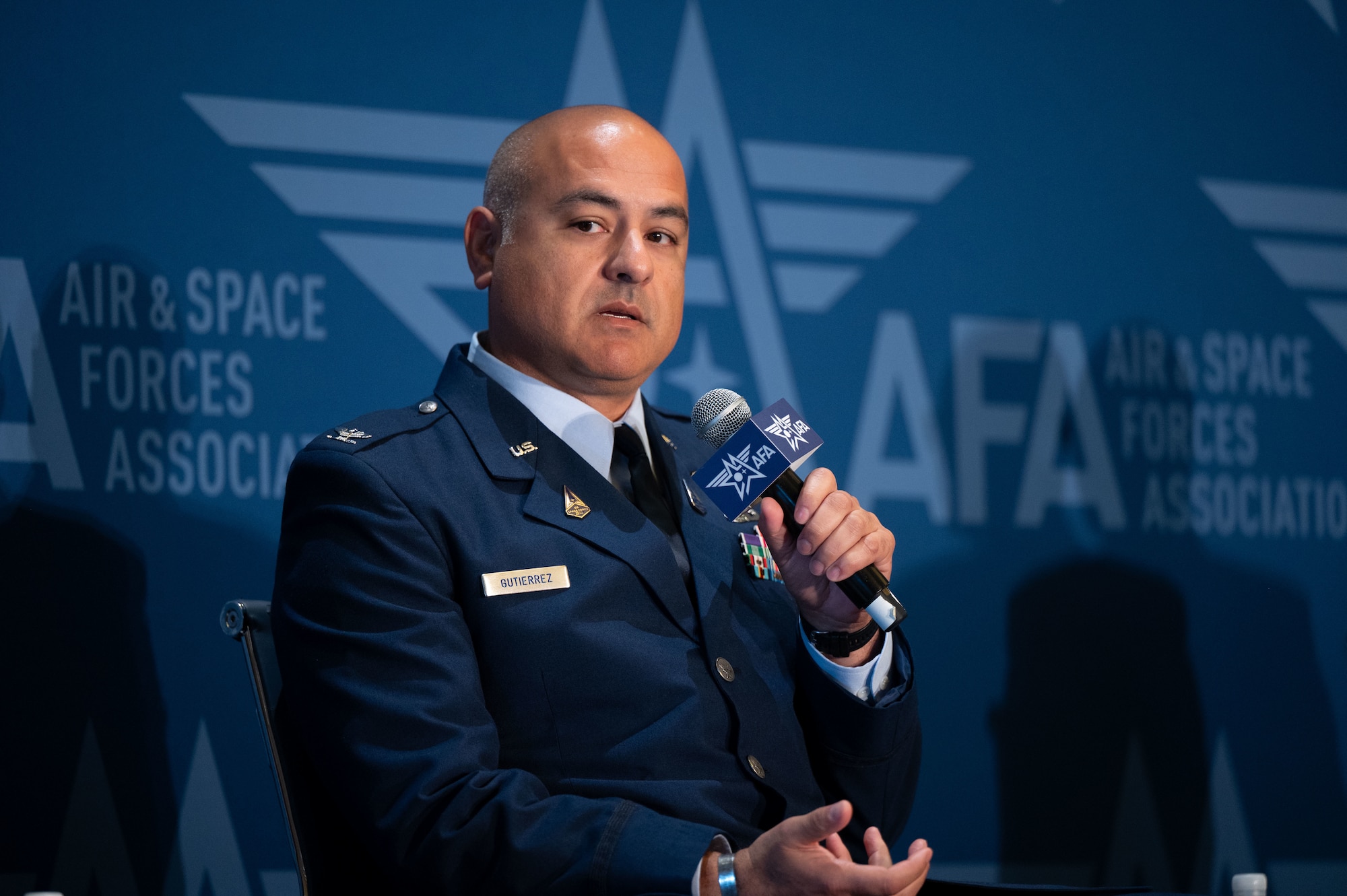 U.S. Space Force Col. Eddie Gutierrez, deputy commander of Mission Delta 3, participates in a panel in National Harbor, Maryland, Sep. 25th, 2025.  Gutierrez joined his peers from the Air Force for a discussion sponsored by the Air and Space Forces Association, where he brought a Guardian's point of view on Electromagnetic Warfare and Cyber.