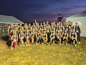 U.S. Air Force Marathon Team members gather together prior to the marathon events at Wright-Patterson Air Force Base, Ohio, Sept. 20, 2025.