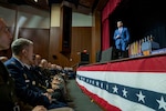 Secretary of War Pete Hegseth delivers remarks during a War Department address at Marine Corps Base Quantico, Va., Sept. 30, 2025.
