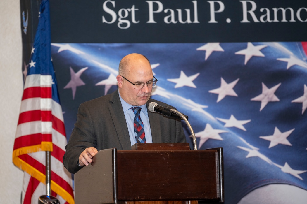 John Levitow Jr. speaks at Travis AFB.