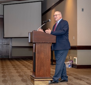 Lohn Levitow, Jr. speaks to Airmen at Travis AFB.