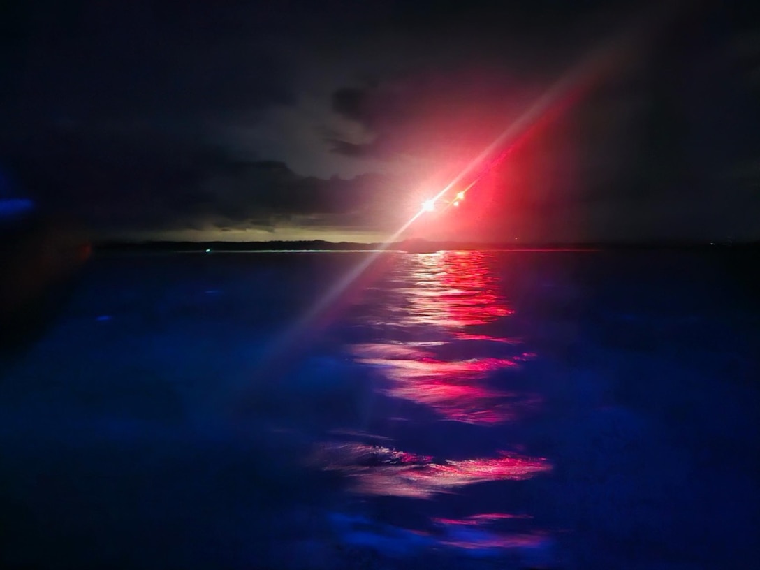 A U.S. Coast Guard Air Station Miami MH-65 helicopter aircrew and a Station Islamorada boat crew rescue two kayakers in the vicinity of Baker Cut, Florida, Sept. 29, 2025. Both kayakers were rescued with no medical concerns after their kayak overturned. (U.S. Coast Guard photo)