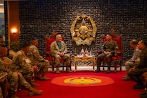 U.S. Army Maj. Gen. Stephen Logan, adjutant general of the State of Hawai‘i, attends a key leader engagement hosted by Philippine Army Lt. Gen. Rey Alemania, Armed Forces of the Philippines Joint Sustainment Command commander, at Camp General Emilio Aguinaldo, Quezon City, Philippines, Sept. 24, 2025.
