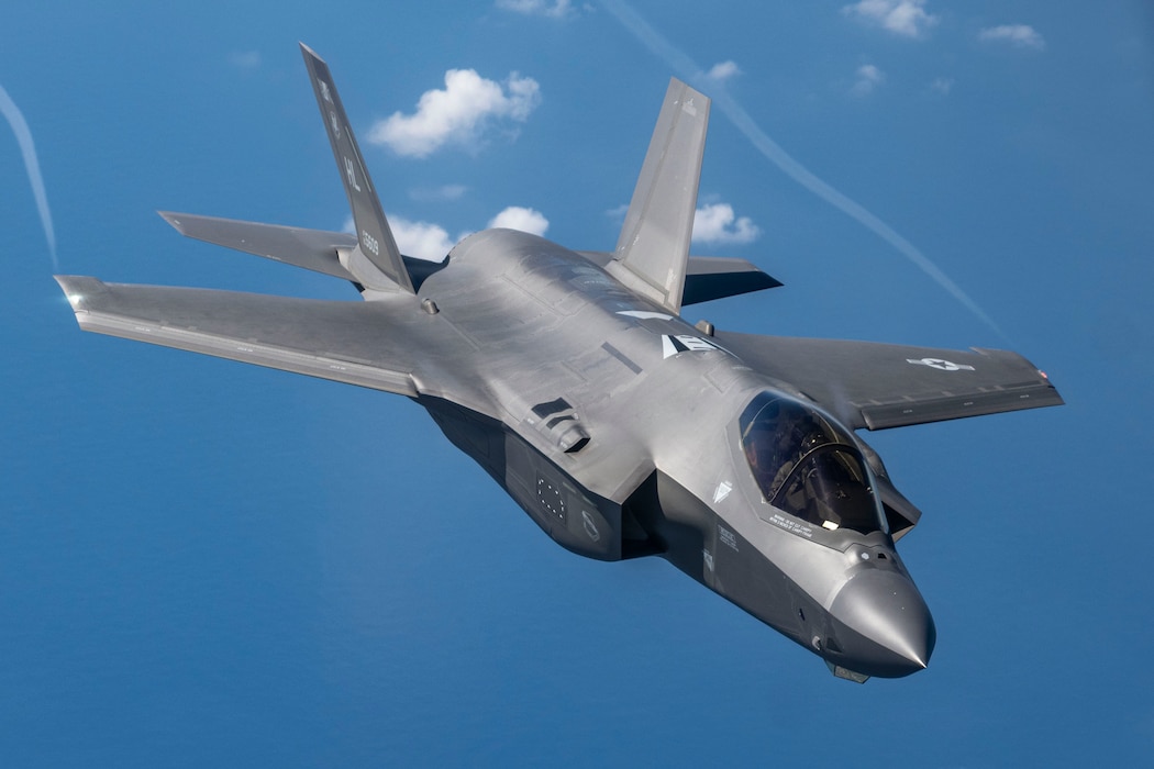 A U.S. Air Force F-35A Lightning II assigned to the 4th Fighter Squadron flies over the Pacific Ocean during a refueling mission in preparation of Exercise Bushido Guardian 2025 near Misawa Air Base, Japan, Sept. 26, 2025.