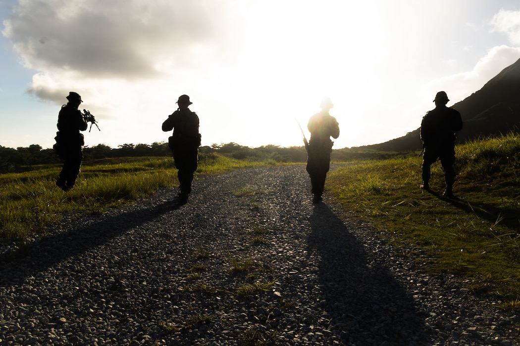 U.S. Marines with Force Reconnaissance Platoon, Maritime Raid Force, 31st Marine Expeditionary Unit, conduct a freefall jump during parachute operations training over Okinawa, Japan, Sep. 26, 2025.
