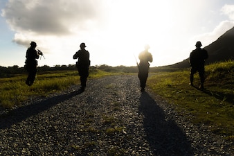 U.S. Marines with Force Reconnaissance Platoon, Maritime Raid Force, 31st Marine Expeditionary Unit, conduct a freefall jump during parachute operations training over Okinawa, Japan, Sep. 26, 2025.