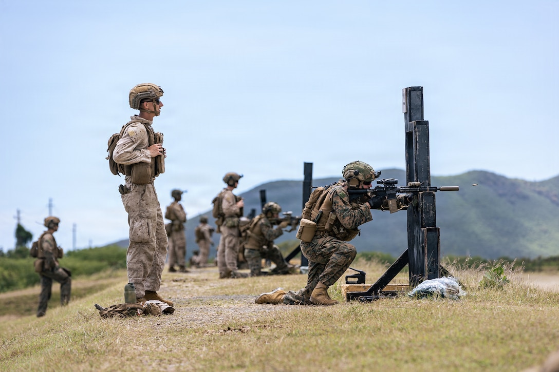 A U.S. Marine, with Light Armored Reconnaissance Company, Battalion Landing Team 3/6, 22nd Marine Expeditionary Unit (Special Operations Capable), engages a target during an unknown distance range at Camp Santiago, Puerto Rico, March 24, 2026. U.S. military forces are deployed to the Caribbean in support of the U.S. Southern Command mission, Department of War-directed operations, and the president’s priorities to disrupt illicit drug trafficking and protect the homeland. (U.S. Marine Corps photo)