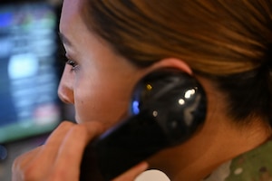 U.S. Air Force Airman 1st Class Natalie Martinez, performs command and control operations.