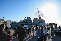 Arleigh Burke class guided-missile destroyer USS Roosevelt (DDG 80) returns to its homeport at Naval Station (NAVSTA) Rota, Spain, March 27, 2026.