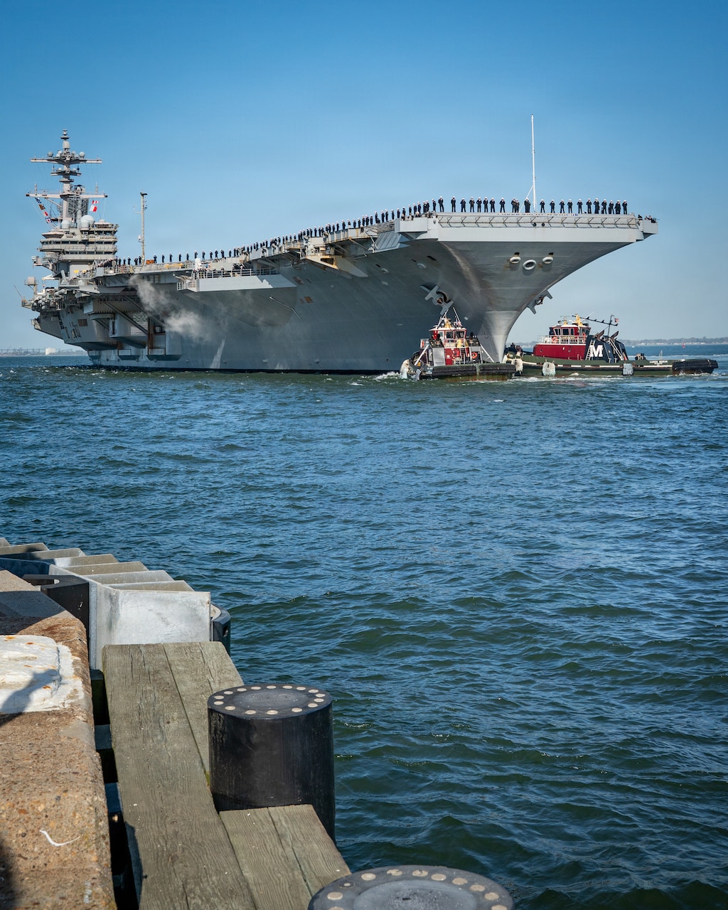 The Nimitz-class aircraft carrier USS George H.W. Bush (CVN 77), the flagship of the George H.W. Bush Carrier Strike Group, departs Naval Station Norfolk to begin operations in support of its scheduled deployment, March 31, 2026.