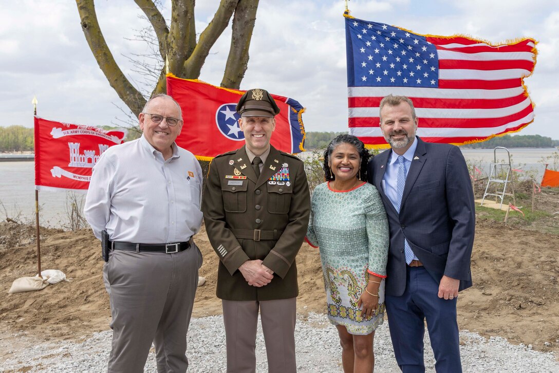 The U.S. Army Corps of Engineers (USACE) Memphis District held a groundbreaking ceremony, Mar. 30, to mark the beginning of construction to update and expand Greenbelt Landing, located at the north end of Mud Island near downtown Memphis.

The Greenbelt Landing Project will improve the park’s infrastructure and amenities by repairing the current boat ramp, constructing a second upstream ramp, installing mooring anchors, upgrading ADA-compliant parking, and adding additional lighting to enhance safety and accessibility. 

The Memphis River Parks Partnership, which manages the city’s public parks, is assisting with implementation efforts. (USACE Photo by Visual Information Specialist Vance Harris/Released)