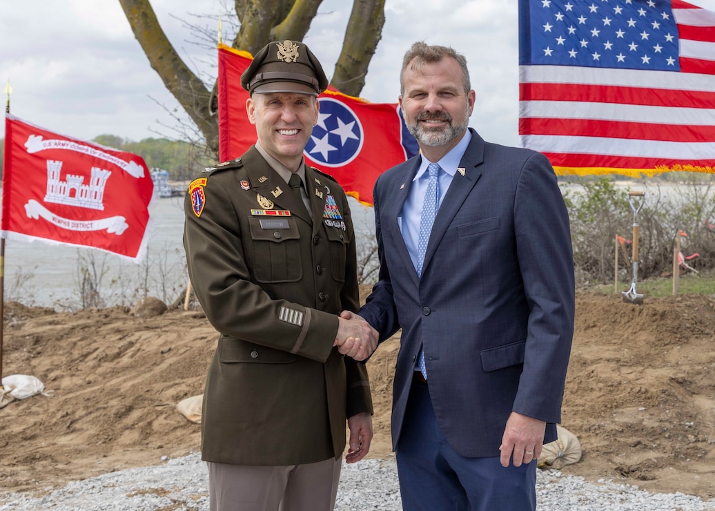 The U.S. Army Corps of Engineers (USACE) Memphis District held a groundbreaking ceremony, Mar. 30, to mark the beginning of construction to update and expand Greenbelt Landing, located at the north end of Mud Island near downtown Memphis.

The Greenbelt Landing Project will improve the park’s infrastructure and amenities by repairing the current boat ramp, constructing a second upstream ramp, installing mooring anchors, upgrading ADA-compliant parking, and adding additional lighting to enhance safety and accessibility. 

The Memphis River Parks Partnership, which manages the city’s public parks, is assisting with implementation efforts. (USACE Photo by Visual Information Specialist Vance Harris/Released)