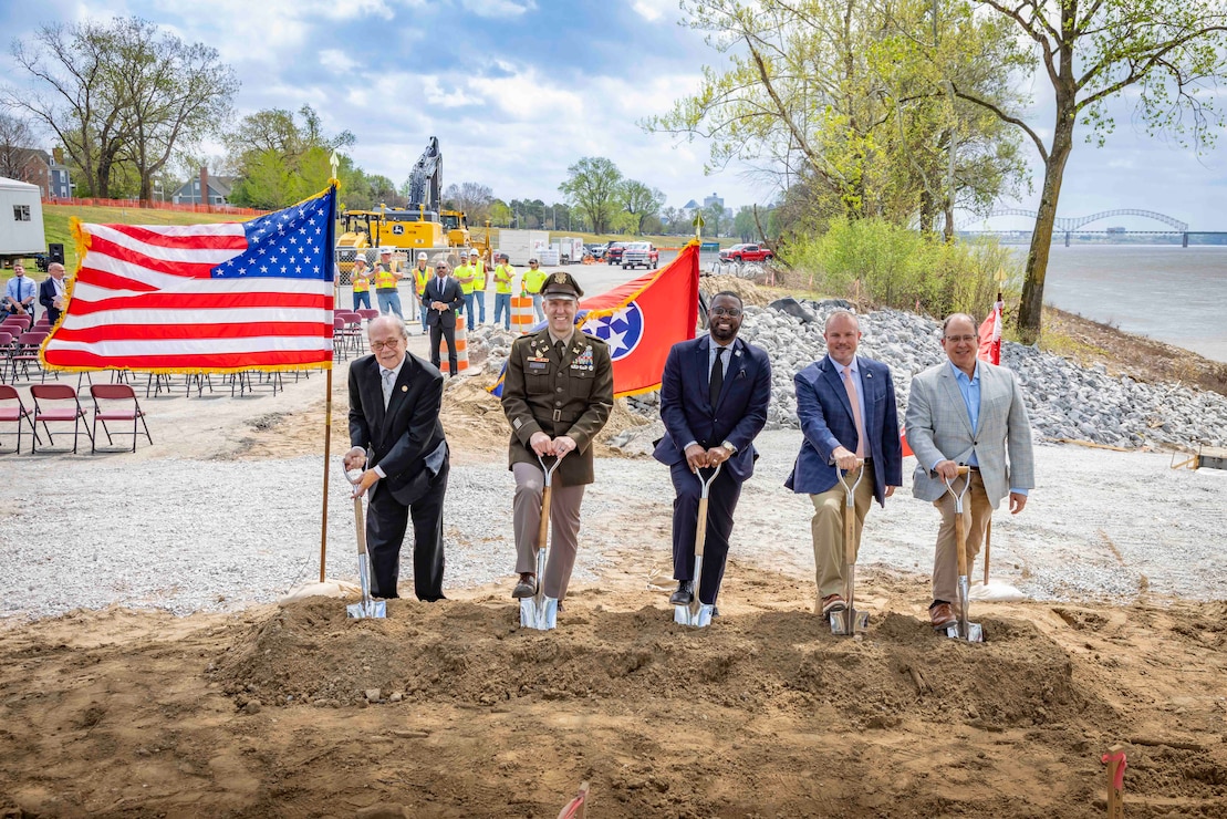 The U.S. Army Corps of Engineers (USACE) Memphis District held a groundbreaking ceremony, Mar. 30, to mark the beginning of construction to update and expand Greenbelt Landing, located at the north end of Mud Island near downtown Memphis.

The Greenbelt Landing Project will improve the park’s infrastructure and amenities by repairing the current boat ramp, constructing a second upstream ramp, installing mooring anchors, upgrading ADA-compliant parking, and adding additional lighting to enhance safety and accessibility. 

The Memphis River Parks Partnership, which manages the city’s public parks, is assisting with implementation efforts. (USACE Photo by Visual Information Specialist Vance Harris/Released)