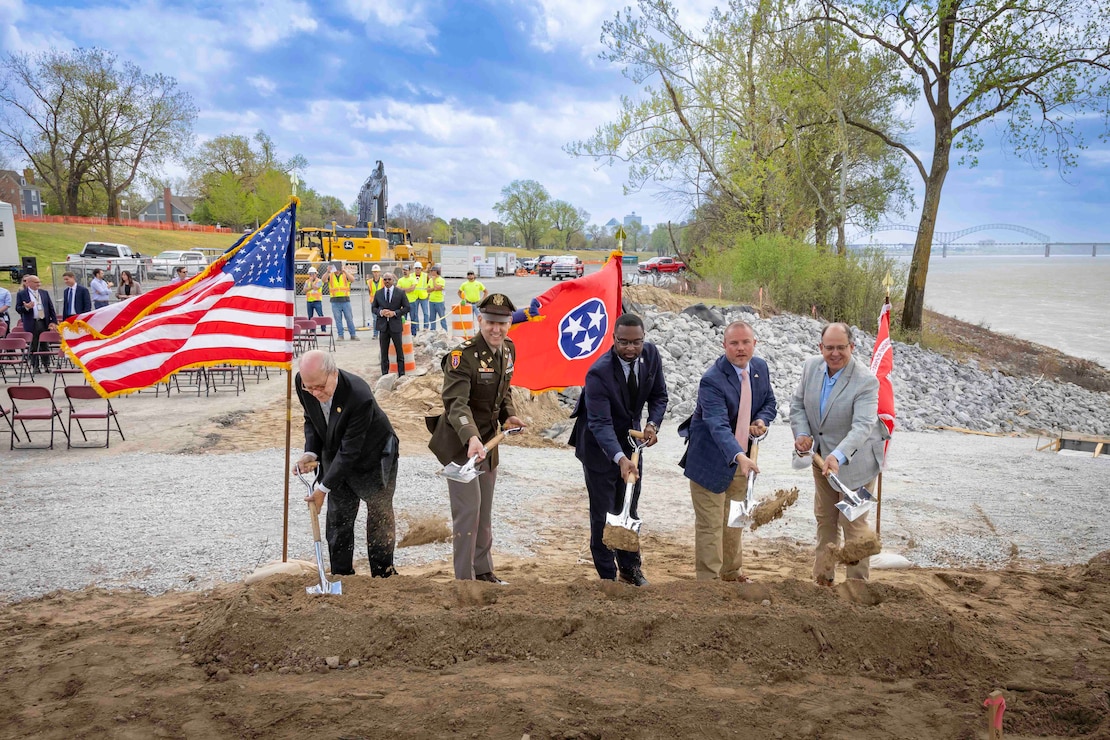 The U.S. Army Corps of Engineers (USACE) Memphis District held a groundbreaking ceremony, Mar. 30, to mark the beginning of construction to update and expand Greenbelt Landing, located at the north end of Mud Island near downtown Memphis.

The Greenbelt Landing Project will improve the park’s infrastructure and amenities by repairing the current boat ramp, constructing a second upstream ramp, installing mooring anchors, upgrading ADA-compliant parking, and adding additional lighting to enhance safety and accessibility. 

The Memphis River Parks Partnership, which manages the city’s public parks, is assisting with implementation efforts. (USACE Photo by Visual Information Specialist Vance Harris/Released)