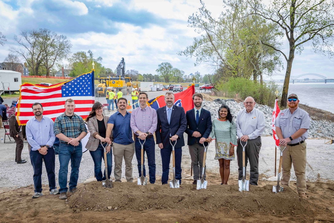 The U.S. Army Corps of Engineers (USACE) Memphis District held a groundbreaking ceremony, Mar. 30, to mark the beginning of construction to update and expand Greenbelt Landing, located at the north end of Mud Island near downtown Memphis.

The Greenbelt Landing Project will improve the park’s infrastructure and amenities by repairing the current boat ramp, constructing a second upstream ramp, installing mooring anchors, upgrading ADA-compliant parking, and adding additional lighting to enhance safety and accessibility. 

The Memphis River Parks Partnership, which manages the city’s public parks, is assisting with implementation efforts. (USACE Photo by Visual Information Specialist Vance Harris/Released)