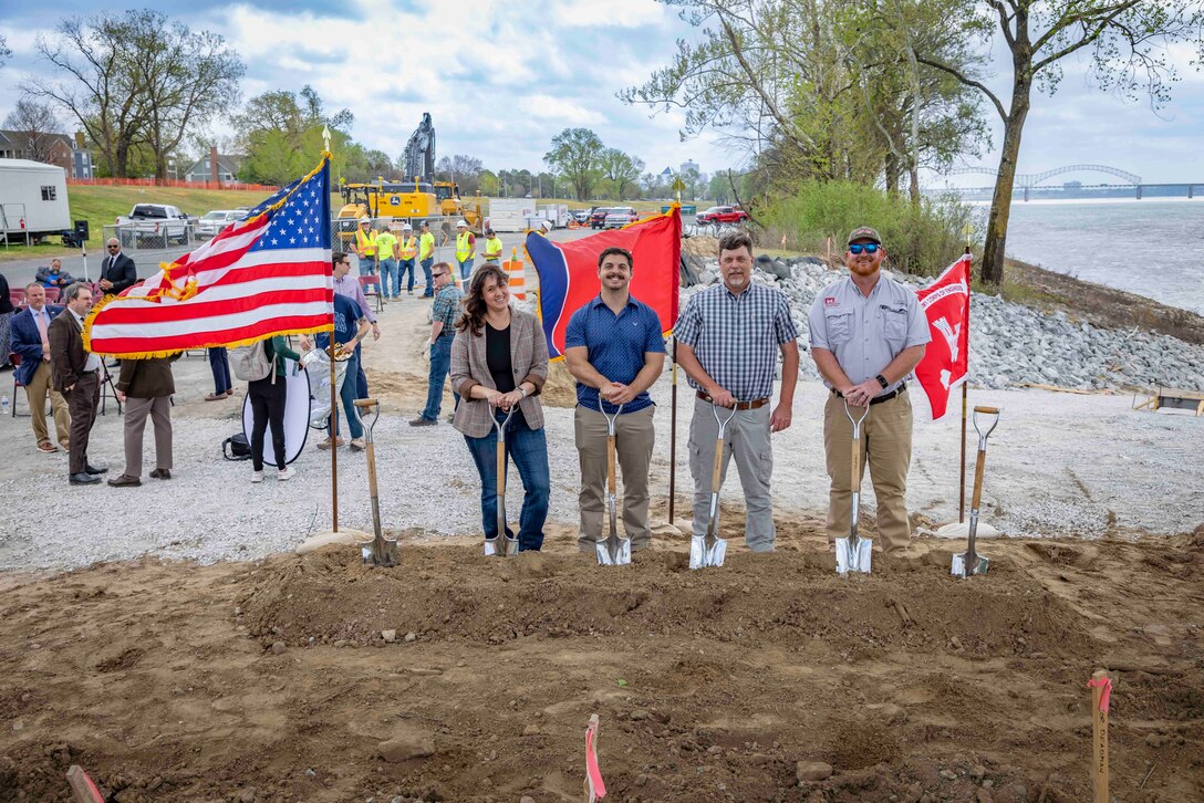 The U.S. Army Corps of Engineers (USACE) Memphis District held a groundbreaking ceremony, Mar. 30, to mark the beginning of construction to update and expand Greenbelt Landing, located at the north end of Mud Island near downtown Memphis.

The Greenbelt Landing Project will improve the park’s infrastructure and amenities by repairing the current boat ramp, constructing a second upstream ramp, installing mooring anchors, upgrading ADA-compliant parking, and adding additional lighting to enhance safety and accessibility. 

The Memphis River Parks Partnership, which manages the city’s public parks, is assisting with implementation efforts. (USACE Photo by Visual Information Specialist Vance Harris/Released)