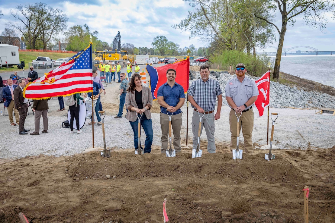 The U.S. Army Corps of Engineers (USACE) Memphis District held a groundbreaking ceremony, Mar. 30, to mark the beginning of construction to update and expand Greenbelt Landing, located at the north end of Mud Island near downtown Memphis.

The Greenbelt Landing Project will improve the park’s infrastructure and amenities by repairing the current boat ramp, constructing a second upstream ramp, installing mooring anchors, upgrading ADA-compliant parking, and adding additional lighting to enhance safety and accessibility. 

The Memphis River Parks Partnership, which manages the city’s public parks, is assisting with implementation efforts. (USACE Photo by Visual Information Specialist Vance Harris/Released)