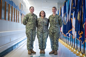 Staff serving at Naval Health Clinic Cherry Point bid Fair Winds and Following Seas to three Corpsmen on Tuesday, March 31 as they departed for their next assignment in the U.S. Navy.

From left to right;

Hospital Corpsman Second Class Holly Bew was awarded the Navy and Marine Corps Commendation Medal for her service as Leading Petty Officer in the Human Resources Department.

Hospital Corpsman Second Class Cynthia Filpo Cepeda was awarded the Navy and Marine Corps Commendation Medal for her service in the clinic’s Human Resources and Ambulatory Surgery Departments.

Hospital Corpsman Second Class Victoria Synoground was awarded the Navy and Marine Corps Commendation Medal for her service as Leading Petty Officer in the Patient Administration Department.  She also received the Navy and Marine Corps Achievement Medal for being selected as the clinic’s Sailor of the Year for 2025.