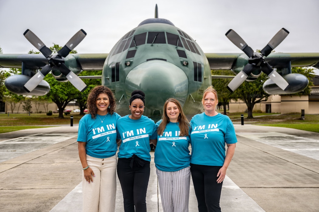 The 23rd Wing Sexual Assault Prevention and Response team poses for a photo. Today marked the kickoff of Sexual Assault Awareness and Prevention Month