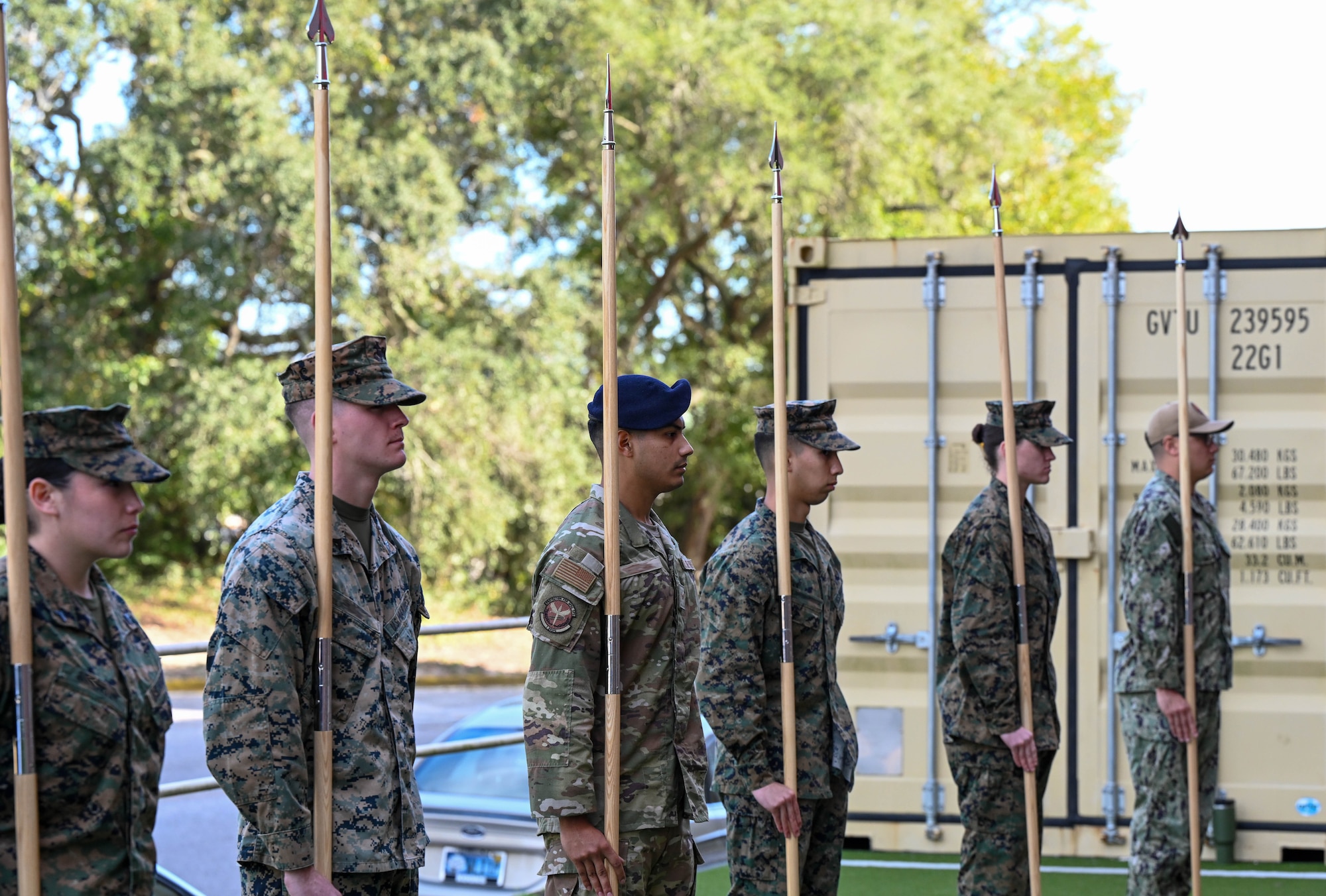 A U.S. Air Force security forces Airman assigned to the 1st Special Operations Wing participates in a sword and guidon lesson during Marine Corps Corporal Course Class 1-26, at Naval Air Station Pensacola, Florida, Feb. 17, 2026.