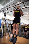 U.S. Army 2nd Lt. Luis Rodriguez-Veras, winner of the inaugural Connecticut Officer of the Year competition, completes the chin-up test during the physical events portion of the German Armed Forces Proficiency Badge, or GAFPB, at the Naval Submarine Base New London, March 28, 2026.