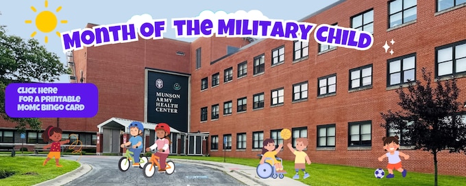 Strong kids. Healthy habits. Ready families.
This Month of the Military Child, we’re challenging families to focus on health, wellness, and connection—one square at a time.

- Complete a row, column, or the whole card
- Make it fun and do it together
- Celebrate progress, not perfection

How many squares can your family check off?