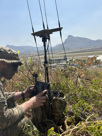 U.S. Army Spc. Ethan Streeter assigned to 1st Stryker Brigade Combat Team, 2nd Infantry Division, also known as Ghost Brigade, conducts electronic reconnaissance using a Versatile Radio Observation and Direction-Finding system during Exercise Cobra Gold 2026 at Fort Bhumibol, Thailand, March 1, 2026.