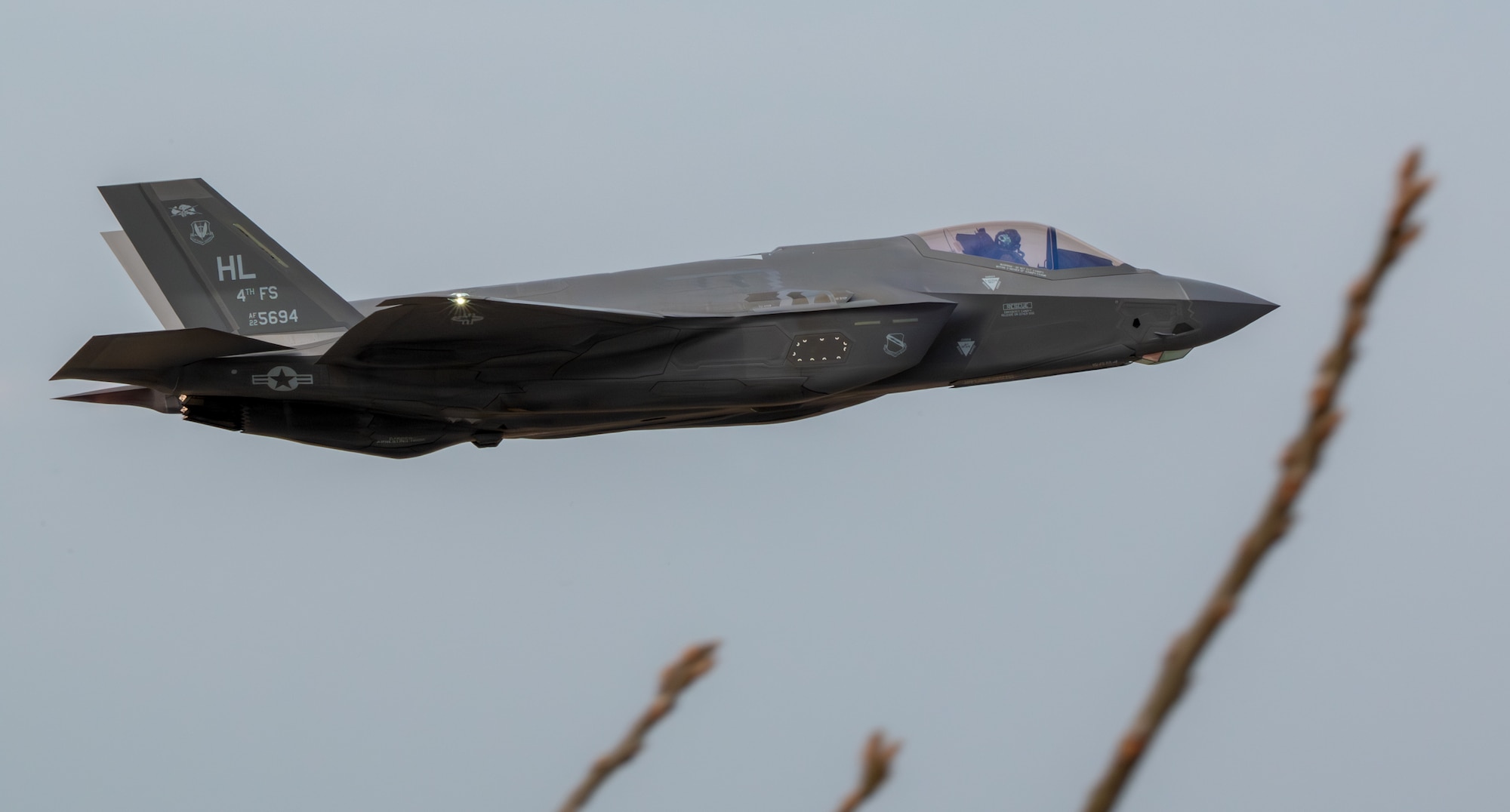 A U.S. Air Force F-35A Lightning II assigned to the 4th Expeditionary Fighter Squadron, deployed to Kadena Air Base, takes off during Nyutabaru Aviation Training Relocation exercise 26-1, at Japan Air Self-Defense Force Nyutabaru Air Base, Japan.